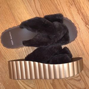 Tory Burch Faux Fur Scallop Platform Slides